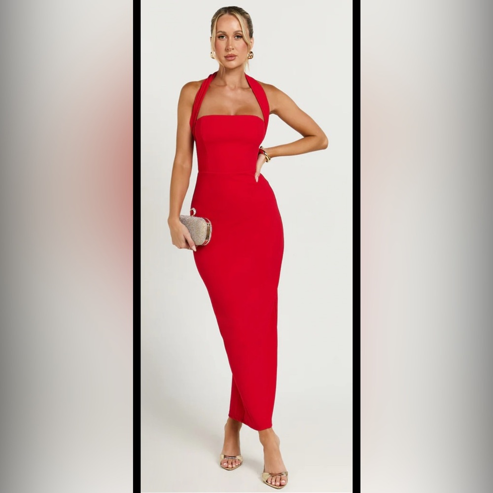 Show po Red Sleeveless Bodycon Midi Dress